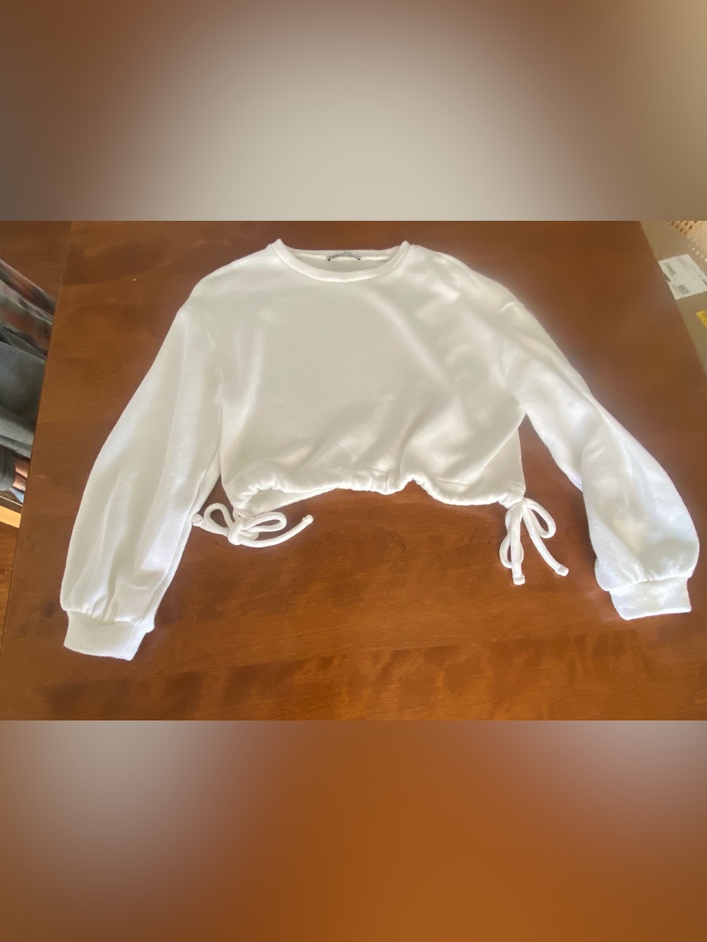 Zara White Cropped Drawstring Sweatshirt